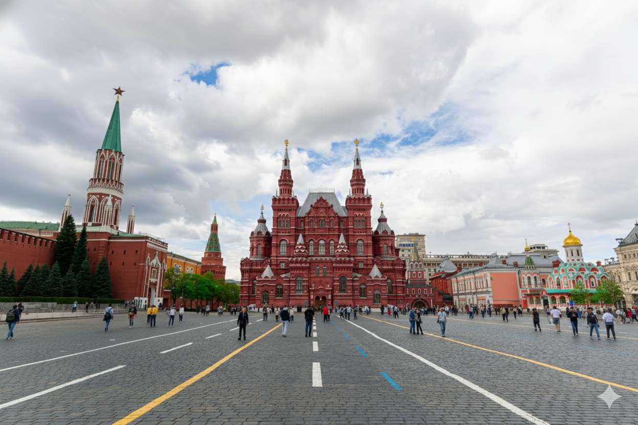 سياحة روسيا - الميدان الأحمر في موسكو مع كاتدرائية القديس باسل أجنحة المطار للسفر والسياحة.